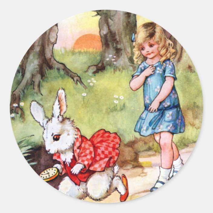 Alice Follows the White Rabbit To Wonderland Classic Round Sticker
