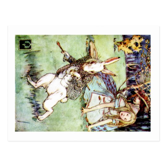 Alice Follows the White Rabbit To Wonderland Postcard | Zazzle.com