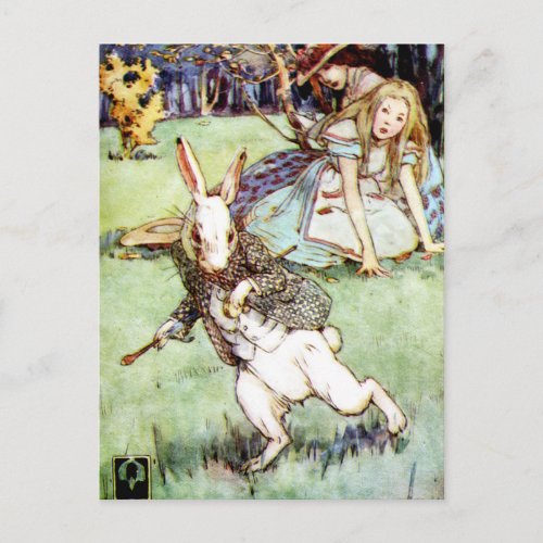 Alice Follows the White Rabbit To Wonderland Postcard