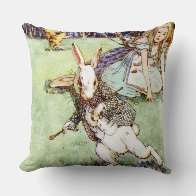 Alice Follows the White Rabbit to Wonderland Throw Pillow (Front)
