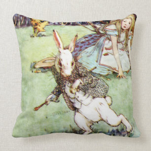 Alice Follows the White Rabbit to Wonderland Throw Pillow