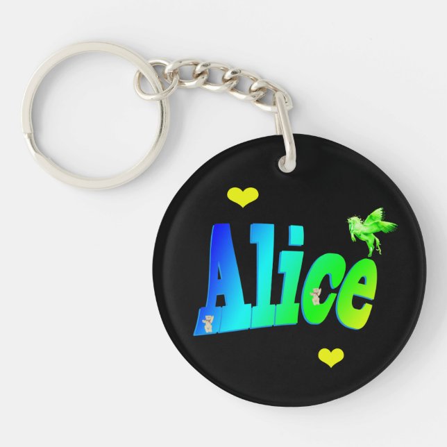 Alice, Girls Name Logo With Hearts, Keychain (Front)