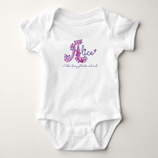 Alice girls name & meaning A monogram clothing Baby Bodysuit (Front)
