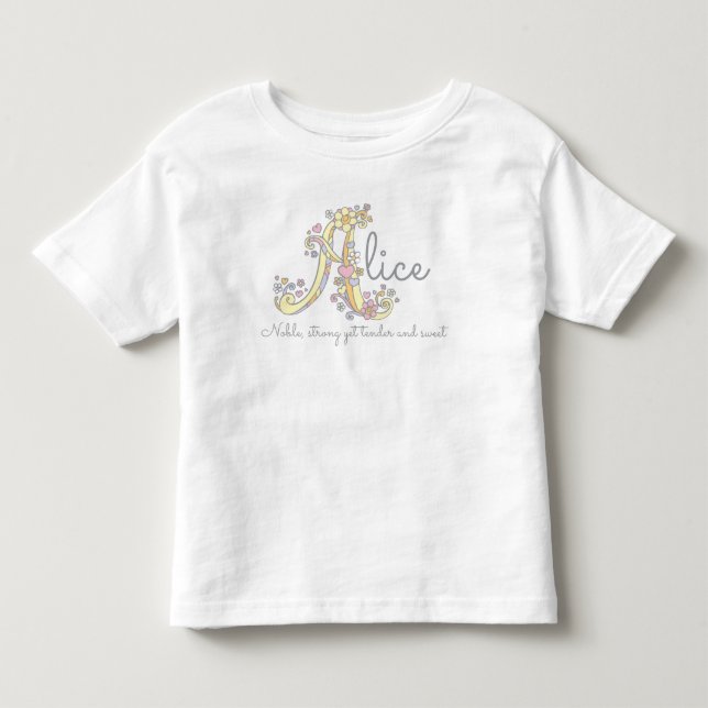 Alice girls name meaning monogram hearts toddler t-shirt (Front)