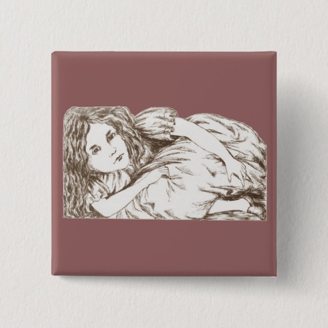 Alice Grows by Lewis Carroll Sepia Tint Pinback Button (Front)