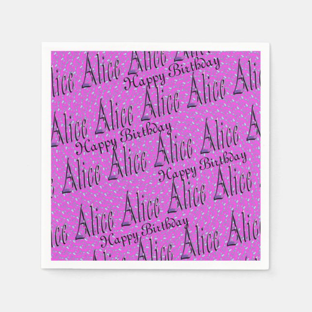 Alice, Happy Birthday, Pink Party Serviettes. Paper Napkins (Front)