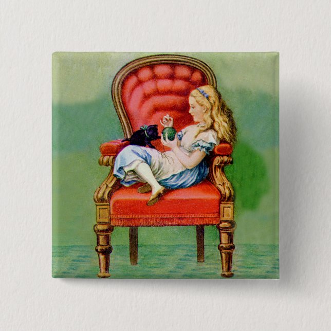 Alice & Her Cat Dinah in The BIg Red Velvet Chair Pinback Button (Front)