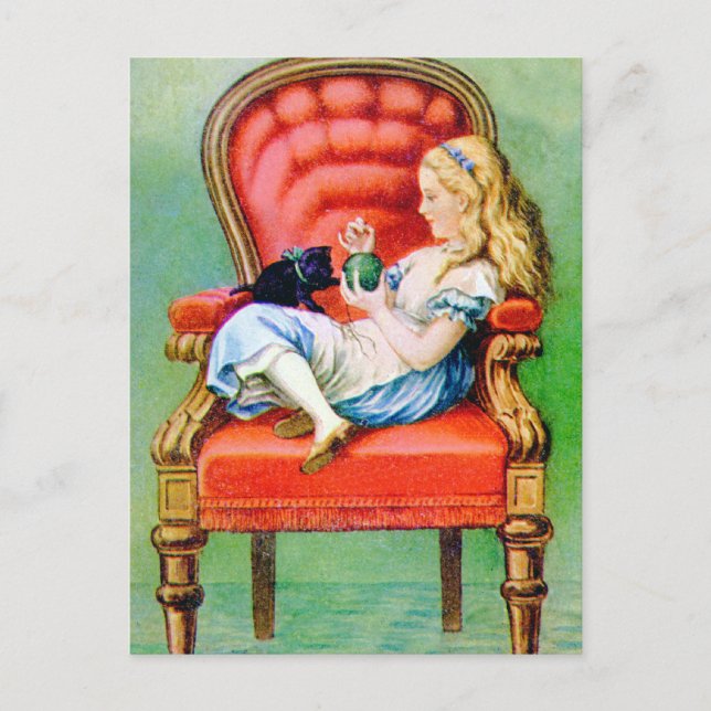 Alice & Her Cat Dinah in the Big Red Velvet Chair Postcard (Front)