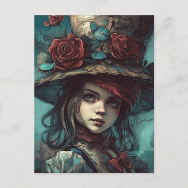 Alice in a Top Hat With Flowers Postcard (Front)
