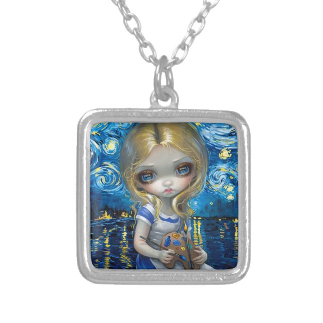 "Alice in a Van Gogh Nocturne" Silver Plated Necklace (Front)