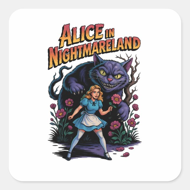 Alice in Nightmareland – Dark Cartoon Square Sticker (Front)