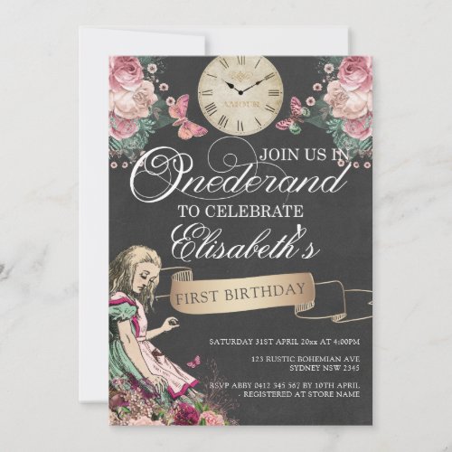 Alice in Onderland First Birthday Invitation