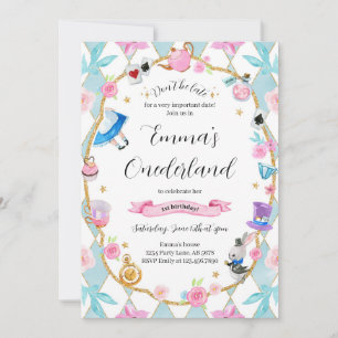 Alice in Onederland 1st Birthday Blue Invitation