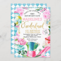 Alice in Wonderland, One-derland 1st Birthday Invitation