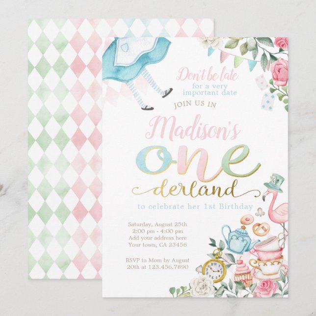 Alice in ONEderland 1st Birthday Invitation (Front/Back)