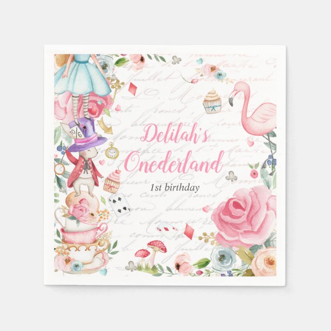 Alice in Onederland 1st Birthday Mad Tea Party  Napkins (Front)