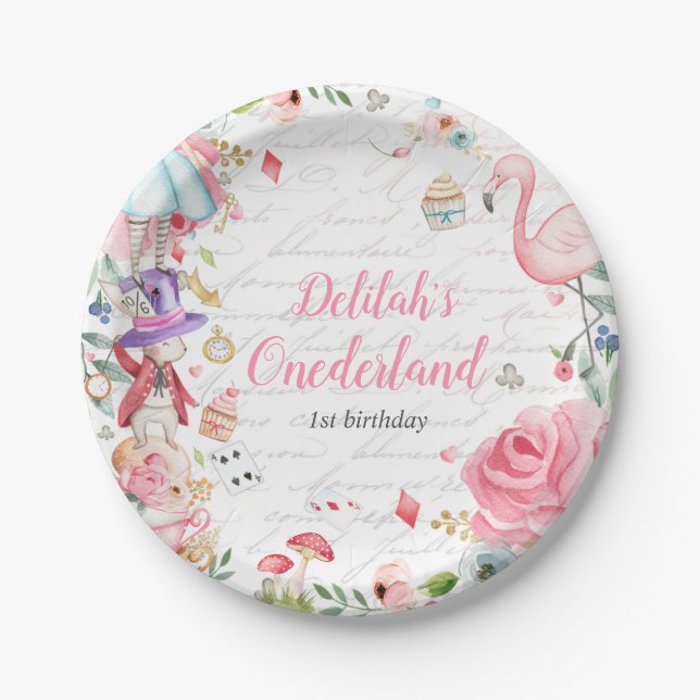 Alice in Onederland 1st Birthday Mad Tea Party Paper Plates (Front)