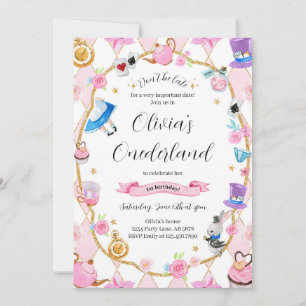 Alice in Onederland 1st Birthday Pink Invitation