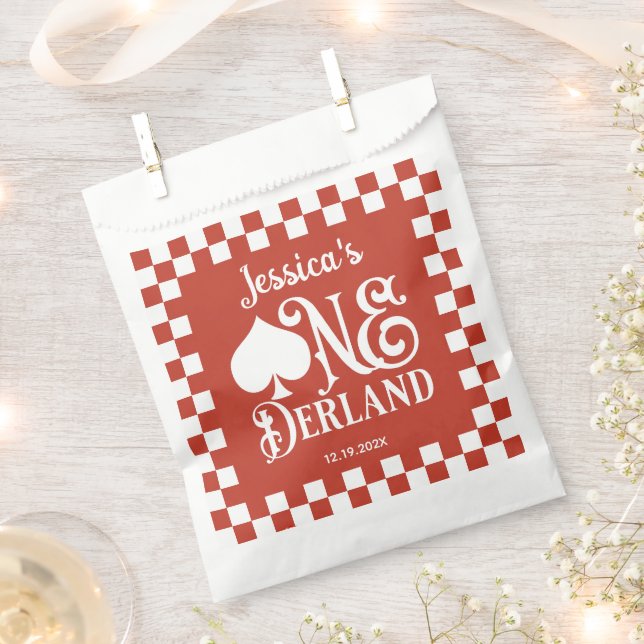 Alice in ONEderland 1st Birthday Red Checkered  Favor Bag (Clipped)