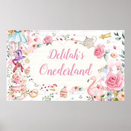 Alice in Onederland 1st Birthday Tea Party  Banner Poster
