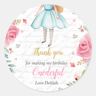 Alice in Onederland 1st Birthday Tea Party Favor Classic Round Sticker