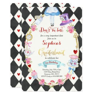 Alice In ONEderland Birthday Invitation Tea Party