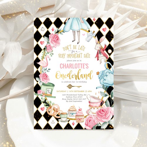 Alice in Onederland Birthday Mad Hatter Tea Party Invitation