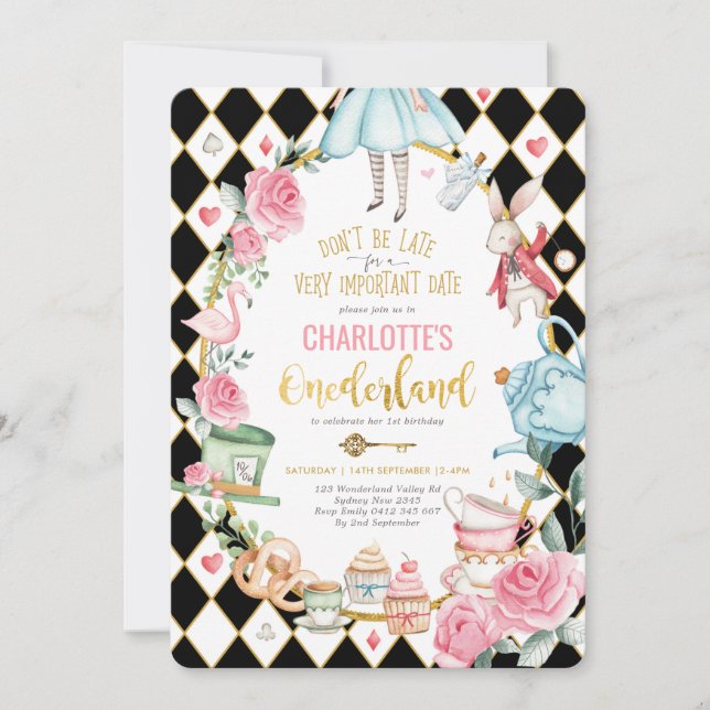 Alice in Onederland Birthday Mad Hatter Tea Party Invitation | Zazzle alice-in-onederland-birthday-mad-hatter-tea-party-invitation-zazzle