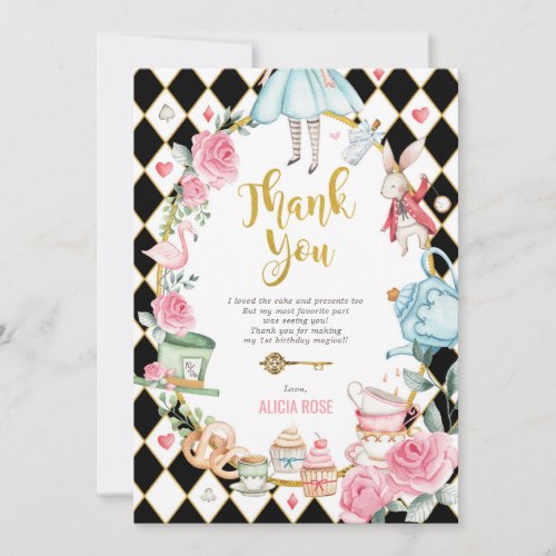 Alice in Onederland Birthday Party Thank You Card