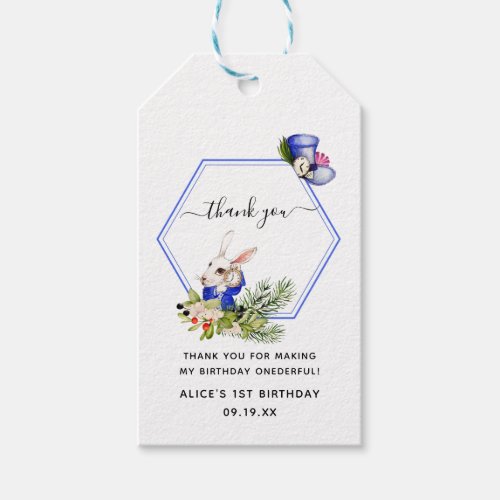 Alice In ONEderland Birthday Party  Thank You Gift Tags