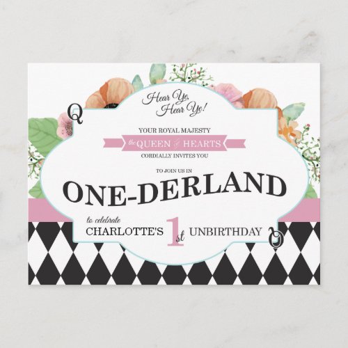 Alice In Onederland Birthday Postcard Invitation
