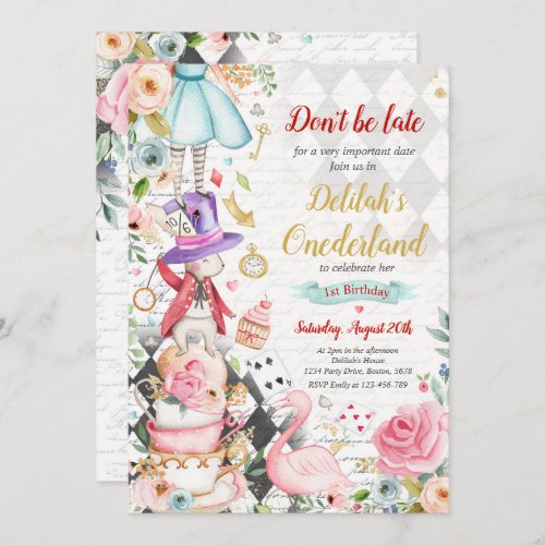 Alice In ONEderland Birthday Whimsical Tea Party  Invitation