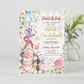 Alice In ONEderland Birthday Whimsical Tea Party  Invitation (Standing Front)
