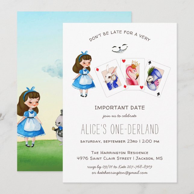 Alice In ONEderland Birthday Whimsical Tea Party  Invitation (Front/Back)