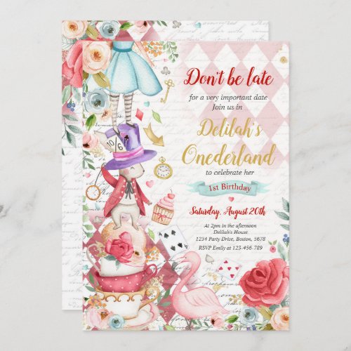 Alice In ONEderland Birthday Whimsical Tea Party   Invitation