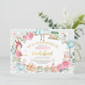 Alice in Onederland Blue Pink Birthday Tea Party Invitation (Standing Front)