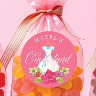 Alice in Onederland Florals & Blue Dress Birthday Classic Round Sticker