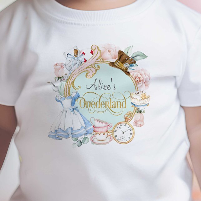 Alice in Onederland, Girl 1st birthday  Baby T-Shi Baby T-Shirt (Alice Onederland, Girl 1st birthday, Mad hatter tea party.)
