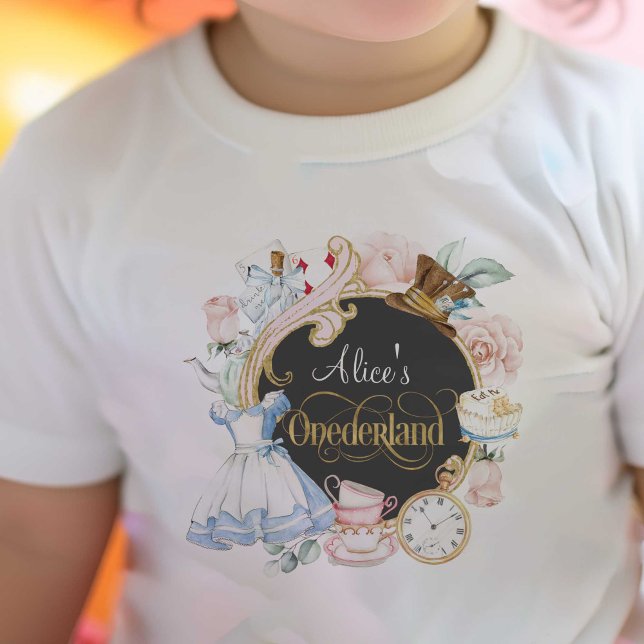 Alice in Onederland, Girl 1st birthday  Baby T-Shi Baby T-Shirt (Alice onederland, Girl 1st birthday party shirt)