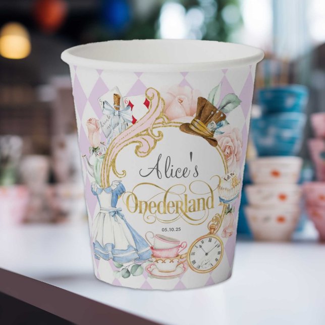 Alice in Onederland, girl 1st birthday Paper Cups (Purple, Girl 1st birthday, Alice Onederland themed birthday party.)