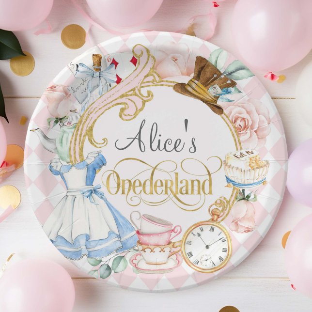 Alice in Onederland mad hatter tea party birthday  Paper Bowls (pink, Alice Onederland, Girl 1st birthday party paper plates)