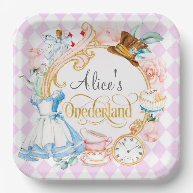 Alice in Onederland mad hatter tea party birthday  Paper Plates (Front)