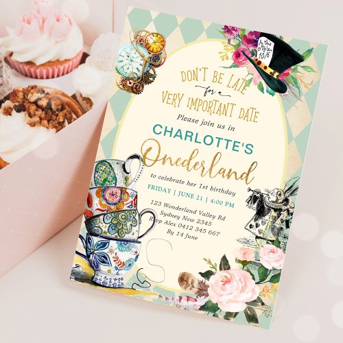 Alice in Onederland Mad Tea 1st Birthday Party Invitation
