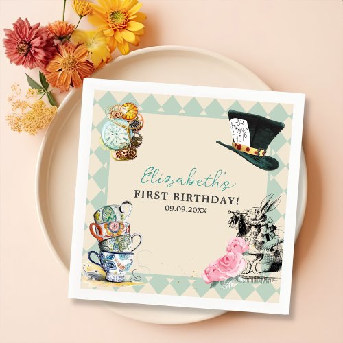 Alice in Onederland Mad Tea 1st Birthday Party Napkins