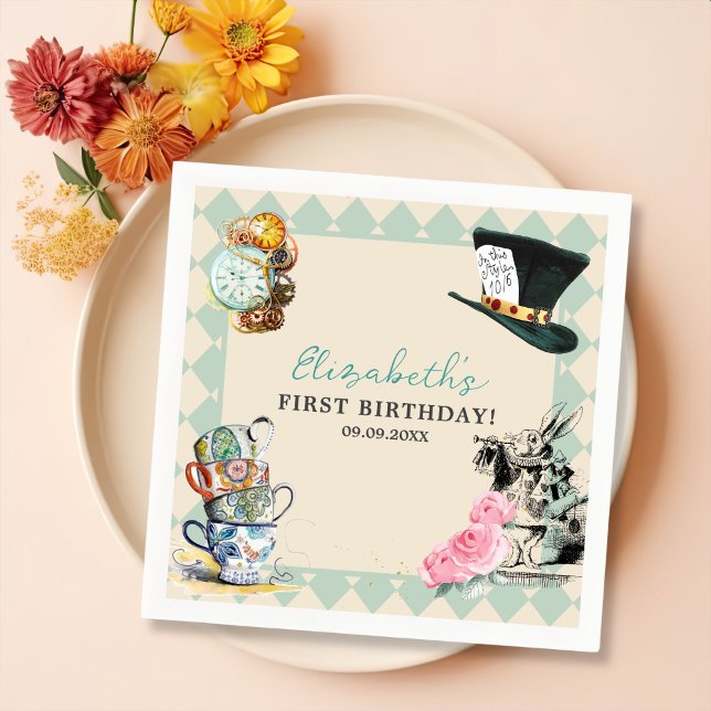 Alice in Onederland Mad Tea 1st Birthday Party Napkins (Creator Uploaded)