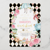 Alice in Onederland Mad Tea Party 1st Birthday Foil Invitation (Front)