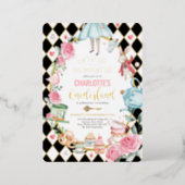 Alice in Onederland Mad Tea Party 1st Birthday Foil Invitation (Standing Front)