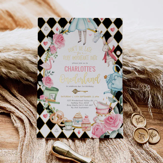 Alice in Onederland Mad Tea Party 1st Birthday Foil Invitation | Zazzle