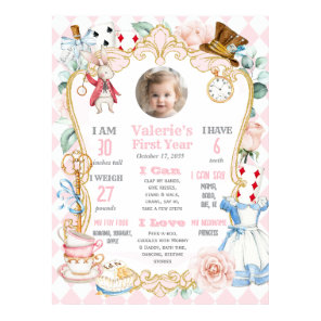 Alice in ONEderland-Pink 1st Birthday milestone Poster