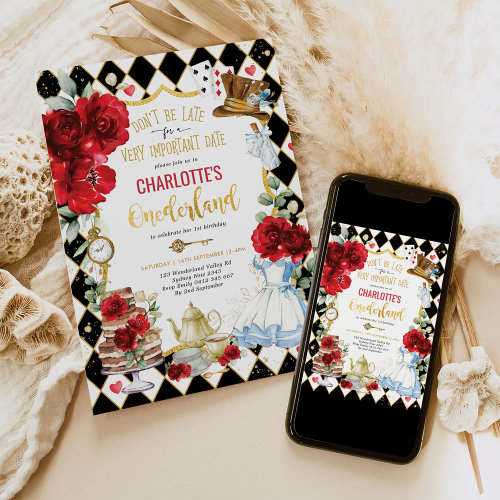Alice in Onederland Red Roses 1st Birthday Tea